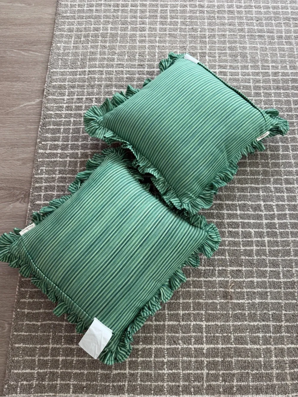 2 NWT World Market Striped Ruffle Throw Pillows